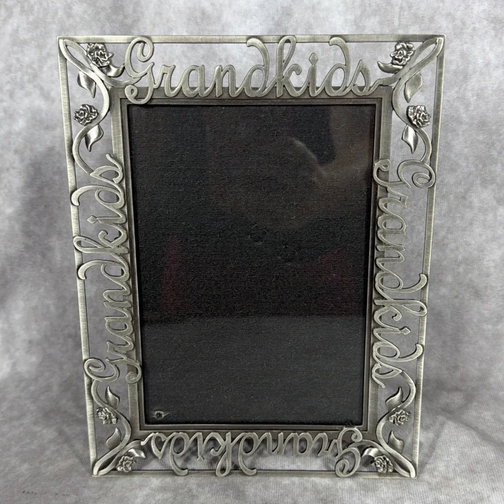Vtg Fetco Grandkids Metal Picture Frame 5x7 Silver Openwork Floral Rose 90s Y2K